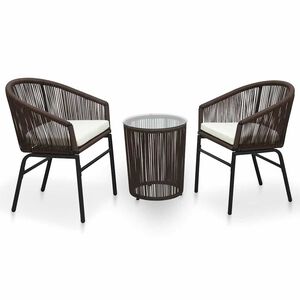 vidaXL Set mesa y sillas de jard&iacute;n 3 pzas y cojines rat&aacute;n PE marr&oacute;n