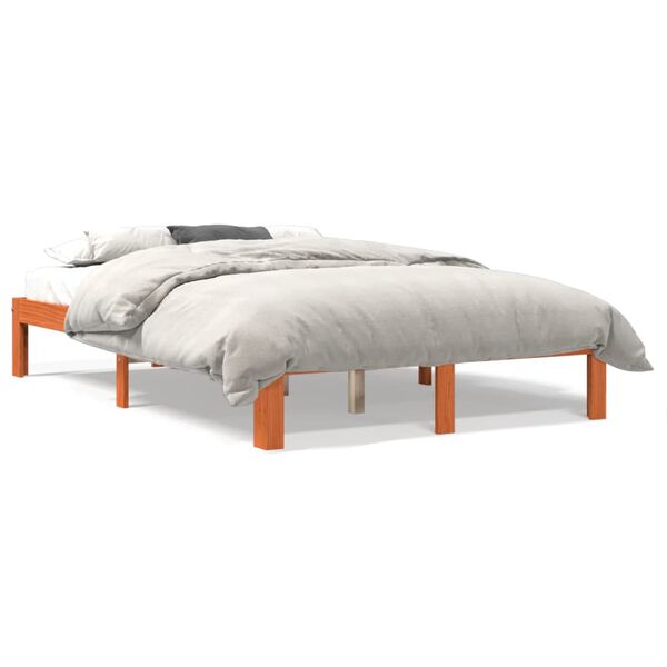 vidaXL Cama sin colch&oacute;n madera maciza de pino marr&oacute;n cera 140x200 cm