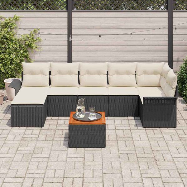 vidaXL Conjunto de sof&aacute; de jard&iacute;n con coj&iacute;n 8 pcs Negro y crema