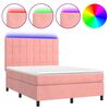 vidaXL Cama box spring colch&oacute;n y LED terciopelo rosa 140x190 cm