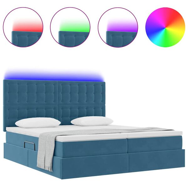 vidaXL Cama con tira de luces LED Azul Oscuro 180 x 200 cm Terciopelo