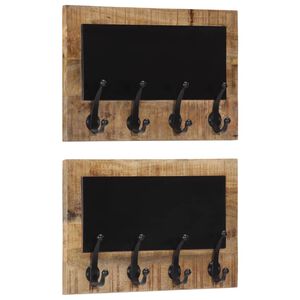 vidaXL Percheros de pared con 4 ganchos 2 uds madera maciza de mango