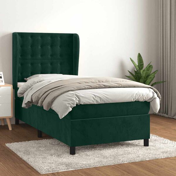 vidaXL Cama box spring con colch&oacute;n terciopelo verde oscuro 80x200 cm