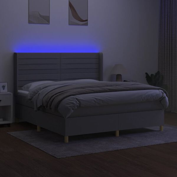 vidaXL Cama box spring colch&oacute;n y luces LED tela gris claro 160x200 cm