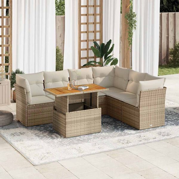 vidaXL Set sof&aacute;s de jard&iacute;n 7 piezas y cojines rat&aacute;n sint&eacute;tico beige