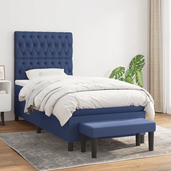vidaXL Cama box spring con colch&oacute;n tela azul 90x200 cm