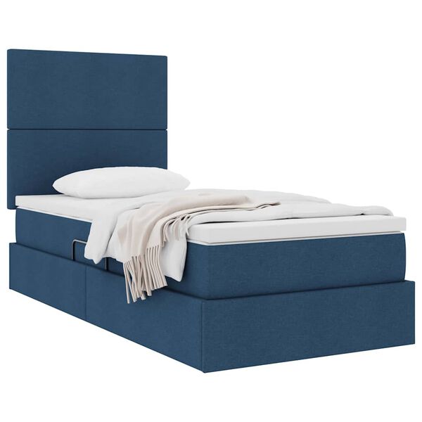 vidaXL Cama con almacenamiento y colch&oacute;n Azul 90 x 200 cm Poli&eacute;ster