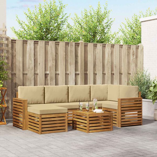 vidaXL Juegos de sof&aacute;s 7 pcs Natural y Beige Madera de Acacia S&oacute;lida