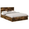 vidaXL Cama con almacenamiento con cabecera Roble ahumado 135 x 190 cm