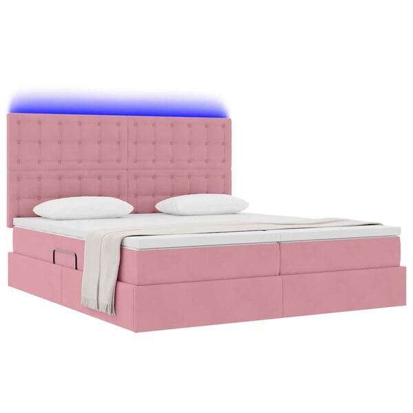vidaXL Cama con tira de luces LED Rosa 180 x 200 cm Terciopelo