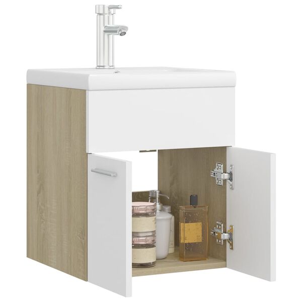 vidaXL Mueble con lavabo aglomerado blanco y roble Sonoma