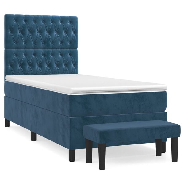 vidaXL Cama box spring con colch&oacute;n terciopelo azul oscuro 90x200 cm