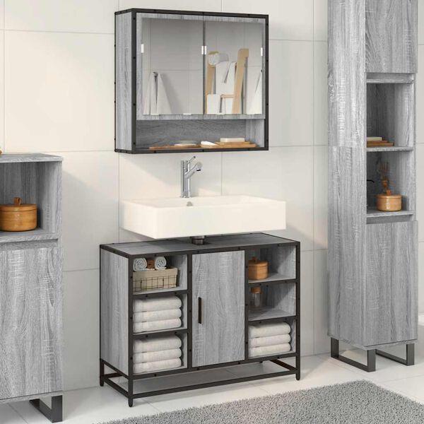 vidaXL Armario lavabo ba&ntilde;o madera ingenier&iacute;a gris Sonoma 80x33x60 cm