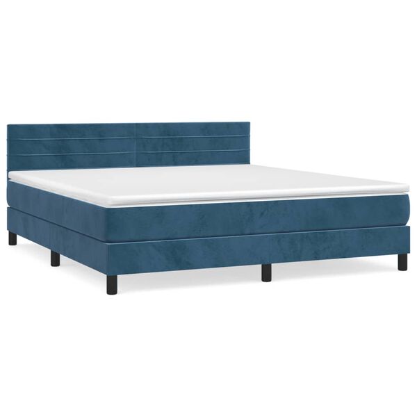 vidaXL Cama box spring con colch&oacute;n terciopelo azul oscuro 160x200 cm
