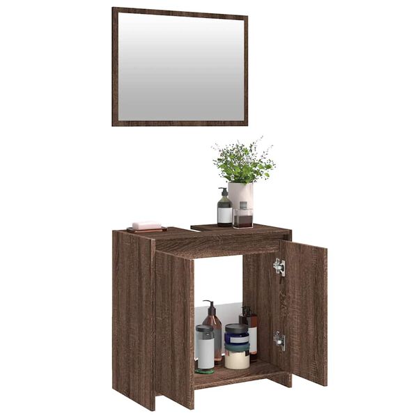 vidaXL Set de muebles ba&ntilde;o 2 pzas madera contrachapada marr&oacute;n roble