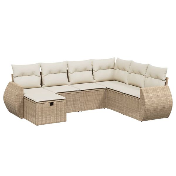 vidaXL Set sof&aacute;s de jard&iacute;n 7 piezas y cojines rat&aacute;n sint&eacute;tico beige