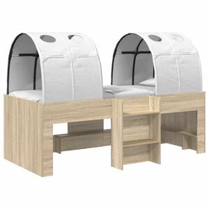 vidaXL Cama alta para ni&ntilde;os con t&uacute;nel 3 uds. Roble Sonoma y blanco
