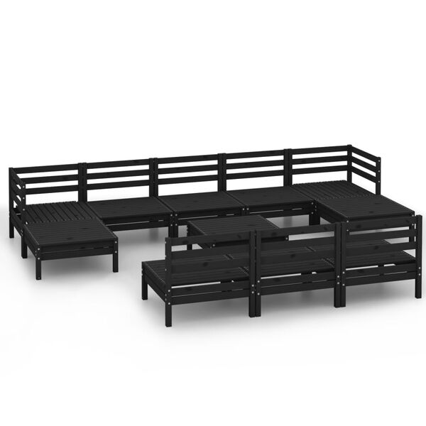vidaXL Juego de muebles de jardín 11 pzas madera maciza de pino negro