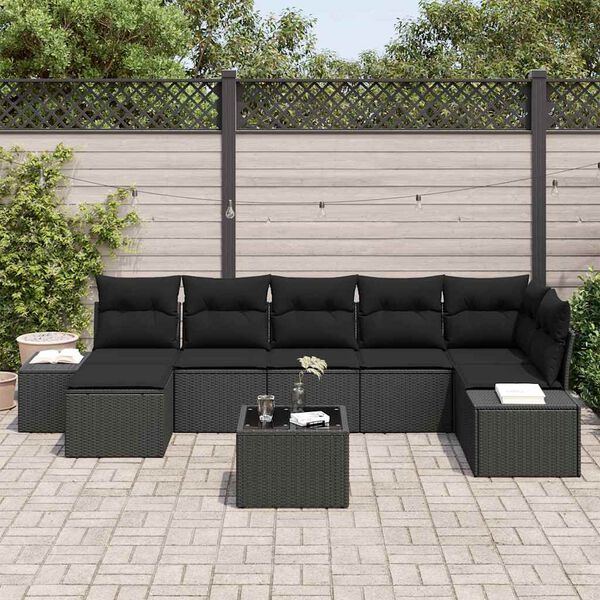 vidaXL Conjunto de sof&aacute; de jard&iacute;n 7 pcs Negro rat&aacute;n sint&eacute;tico
