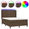 vidaXL Cama box spring colch&oacute;n luces LED tela marr&oacute;n oscuro 140x200cm
