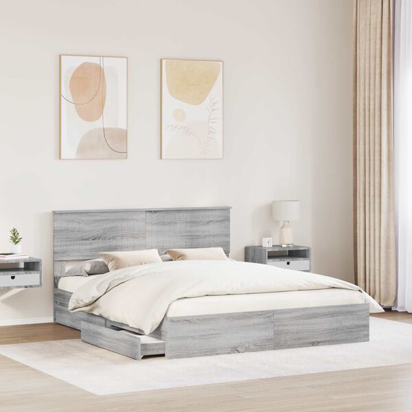 vidaXL Cama con almacenamiento con cabecera Gris Sonoma 160 x 200 cm