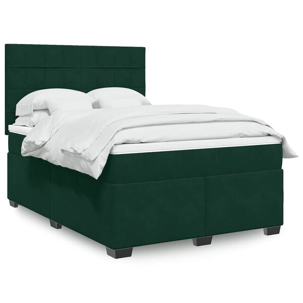 vidaXL Cama box spring con colch&oacute;n terciopelo verde oscuro 160x200 cm