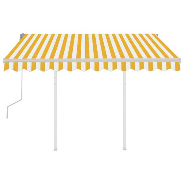 vidaXL Toldo manual retr&aacute;ctil con postes amarillo y blanco 3,5x2,5 m