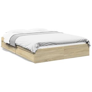 vidaXL Cama con cajones madera ingenier&iacute;a roble Sonoma 160x200 cm
