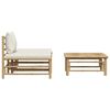 vidaXL Set de muebles de jard&iacute;n 3 piezas bamb&uacute; y cojines blanco crema