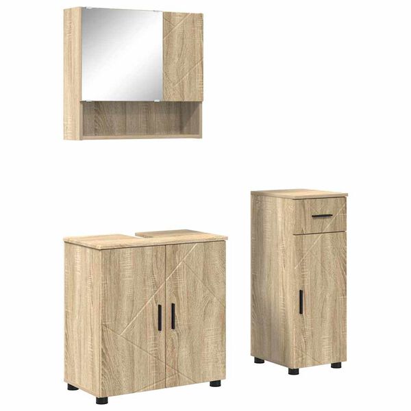 vidaXL Juego de muebles de ba&ntilde;o con caj&oacute;n 3 pcs Roble Sonoma