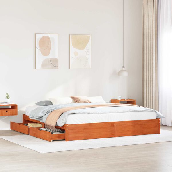 vidaXL Estructura de cama con caj&oacute;n Marr&oacute;n cera 180 x 200 cm