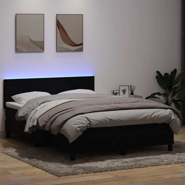 vidaXL Cama box spring con colch&oacute;n y LED terciopelo negro 160x210 cm