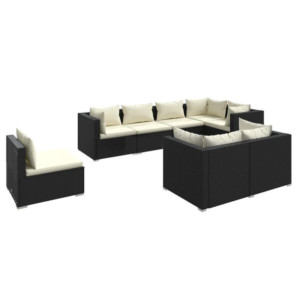vidaXL Set de muebles de jard&iacute;n 8 pzas y cojines rat&aacute;n sint&eacute;tico negro