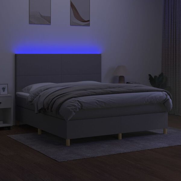 vidaXL Cama box spring colch&oacute;n y luces LED tela gris claro 180x200 cm
