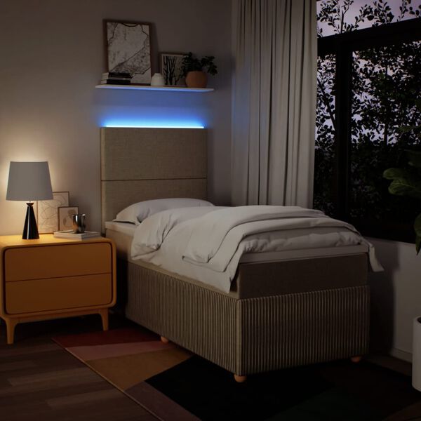 vidaXL Cama box spring con colch&oacute;n tela color crema 90x200 cm