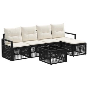 vidaXL Conjunto de sof&aacute;s de jard&iacute;n 6 pcs Negro rat&aacute;n sint&eacute;tico