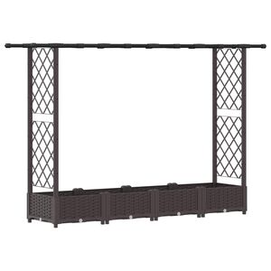 vidaXL Cama elevada con trellis y techo Marr&oacute;n 203 x 40 x 121 cm PP