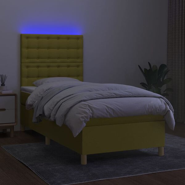 vidaXL Cama box spring colch&oacute;n y luces LED tela verde 100x200 cm