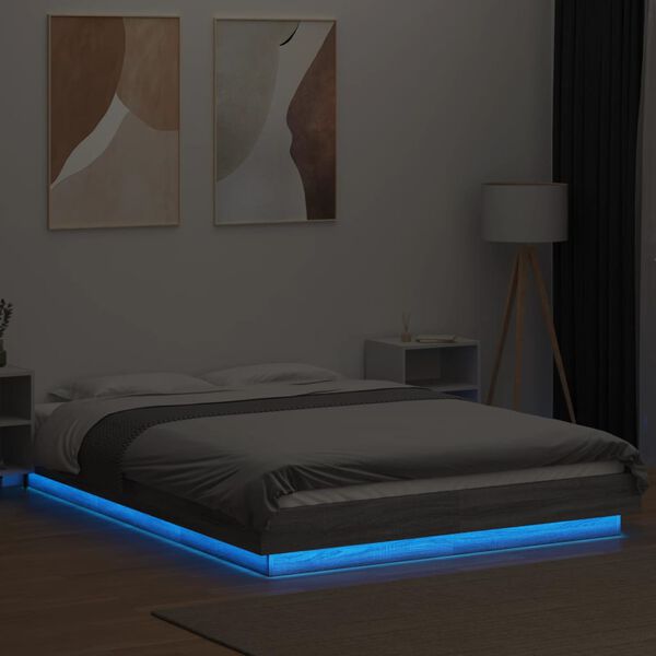 vidaXL Estructura cama con luces LED madera gris Sonoma 120x190 cm