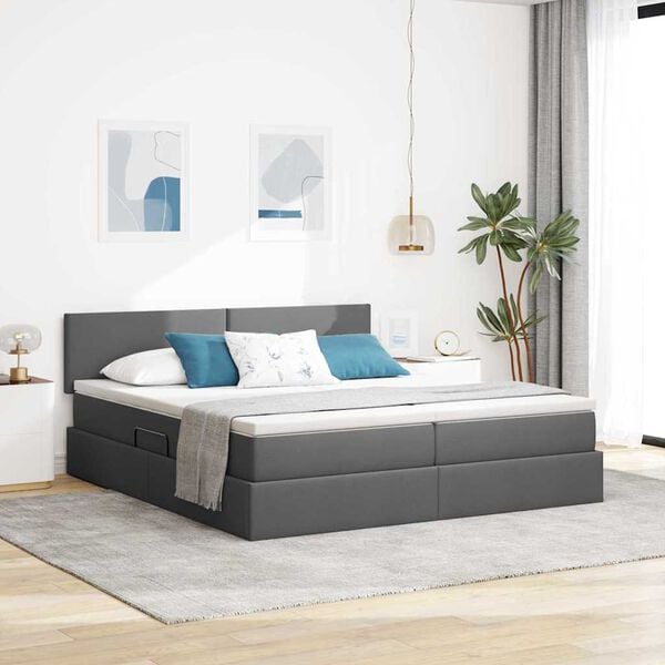 vidaXL Cama con tira de luces LED Gris oscuro 180 x 200 cm tela