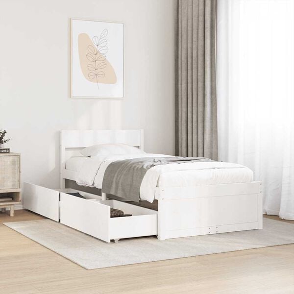 vidaXL Estructura de cama sin colch&oacute;n madera maciza blanca 90x190 cm