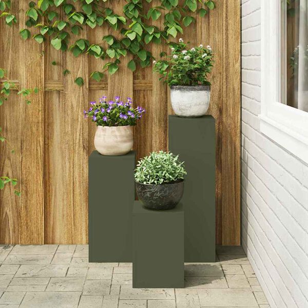 vidaXL Soporte de plantas 3 pcs Verde oliva Acero