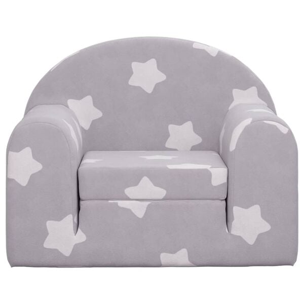 vidaXL Sof&aacute; cama infantil felpa suave gris claro con estrellas