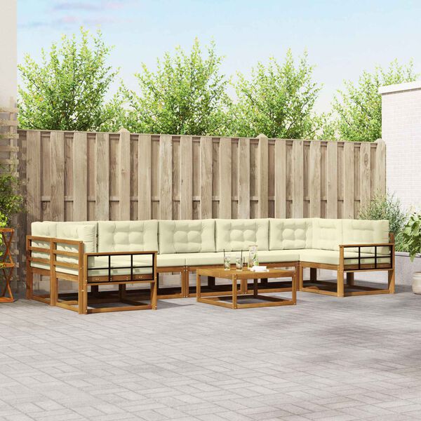 vidaXL Conjunto de sof&aacute;s de exterior con coj&iacute;n 8 pcs Natural y Crema