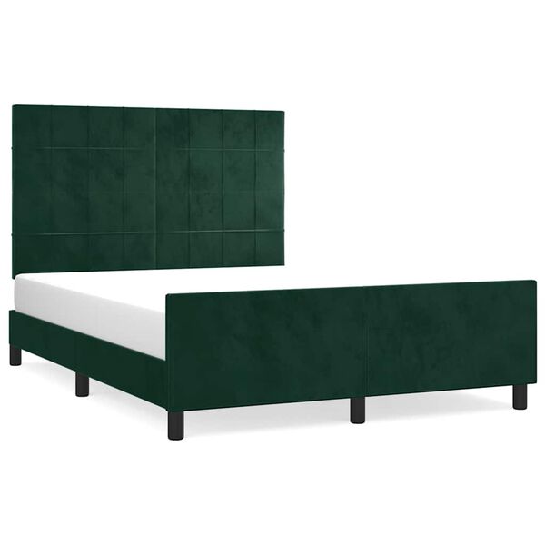 vidaXL Estructura cama sin colch&oacute;n terciopelo verde oscuro 140x190 cm