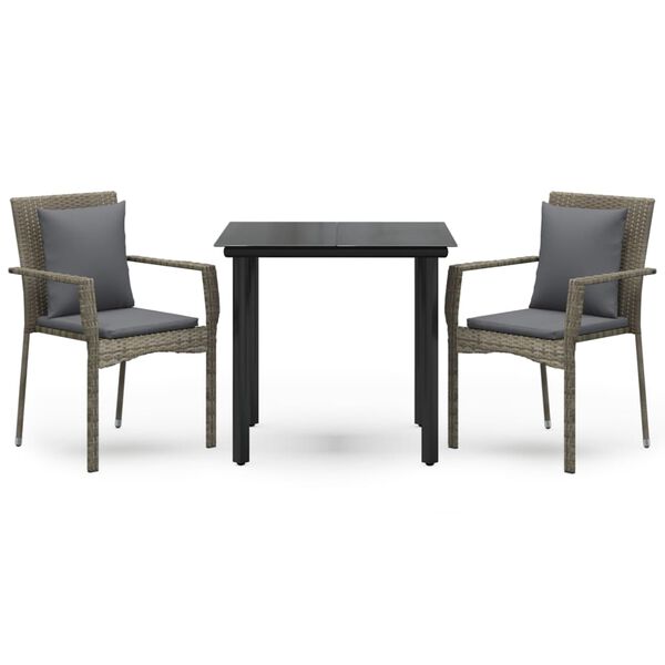 vidaXL Set comedor jard&iacute;n 3 pzas y cojines rat&aacute;n sint&eacute;tico negro gris