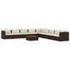 vidaXL Set muebles de jard&iacute;n 10 pzas y cojines rat&aacute;n sint&eacute;tico marr&oacute;n
