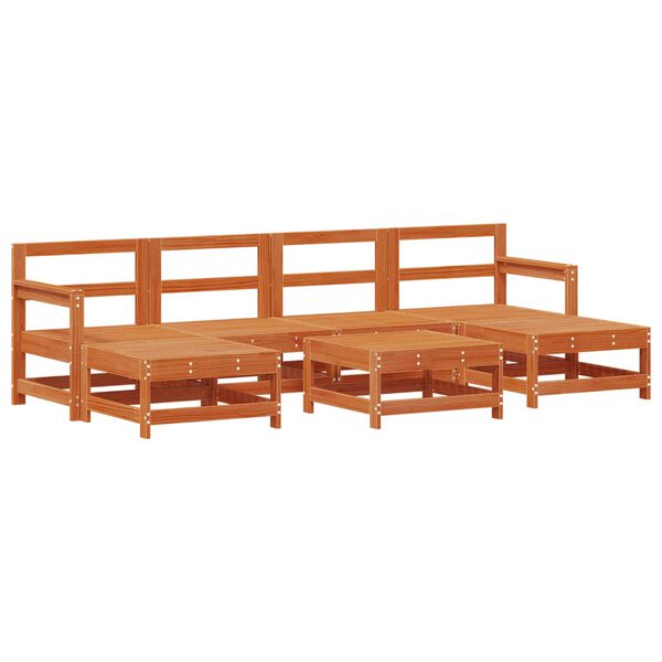vidaXL Conjunto de Sof&aacute;s de Jard&iacute;n 7 pcs Marr&oacute;n Cera Pino macizo