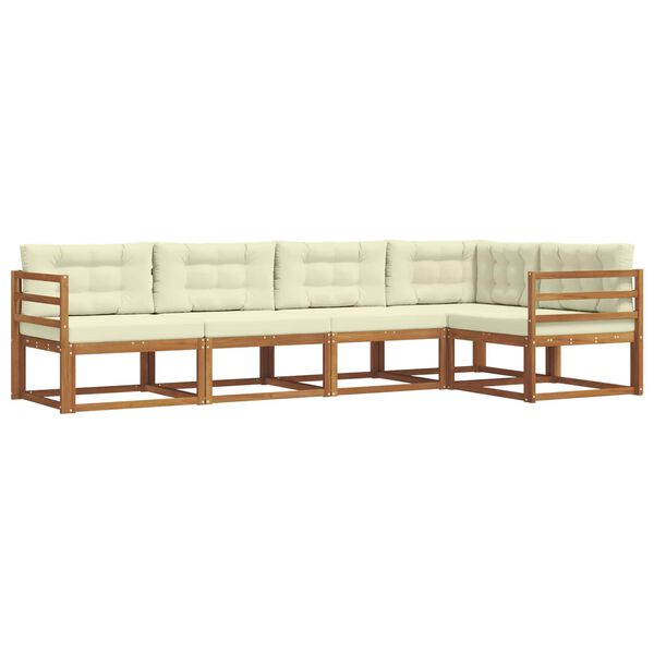 vidaXL Conjunto de sof&aacute;s de exterior con coj&iacute;n 5 pcs Natural y Crema