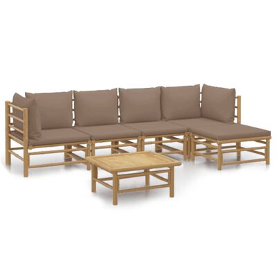 vidaXL Set de muebles de jardín 6 piezas bambú con cojines gris taupé